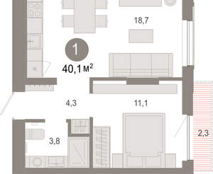 1-к квартира, вторичка, 40м2, 4/17 этаж