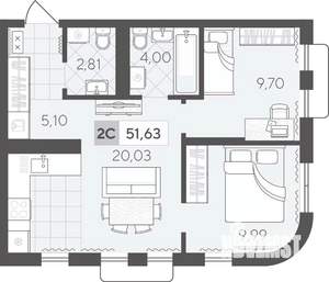 2-к квартира, вторичка, 52м2, 15/17 этаж
