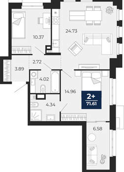 2-к квартира, вторичка, 72м2, 2/24 этаж