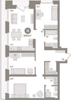 3-к квартира, вторичка, 104м2, 7/9 этаж
