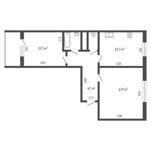 2-к квартира, вторичка, 54м2, 10/10 этаж