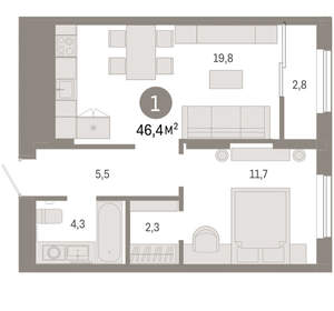 1-к квартира, вторичка, 46м2, 17/17 этаж