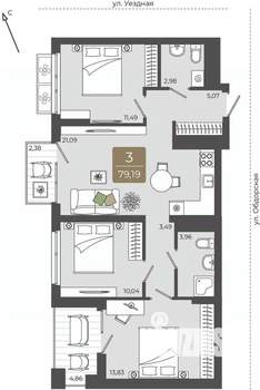 3-к квартира, вторичка, 79м2, 12/15 этаж