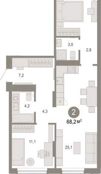 2-к квартира, вторичка, 68м2, 5/17 этаж