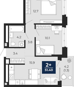 2-к квартира, вторичка, 51м2, 14/16 этаж