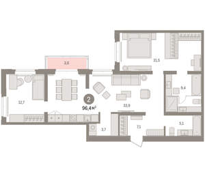 2-к квартира, вторичка, 96м2, 4/16 этаж