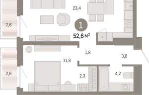 1-к квартира, вторичка, 53м2, 8/16 этаж