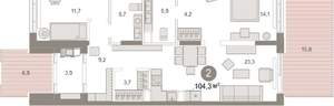 2-к квартира, вторичка, 104м2, 1/17 этаж