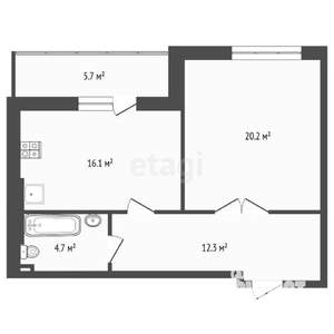 1-к квартира, вторичка, 53м2, 7/14 этаж
