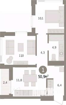 1-к квартира, вторичка, 51м2, 23/25 этаж