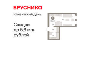 Студия квартира, вторичка, 30м2, 6/16 этаж