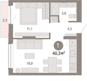 1-к квартира, вторичка, 40м2, 4/17 этаж