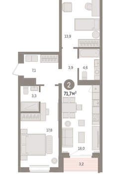 2-к квартира, вторичка, 72м2, 6/16 этаж