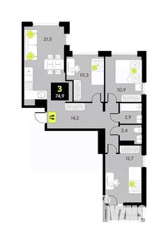 3-к квартира, вторичка, 75м2, 8/9 этаж