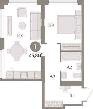 1-к квартира, вторичка, 46м2, 4/7 этаж