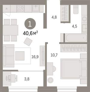 1-к квартира, вторичка, 41м2, 8/17 этаж