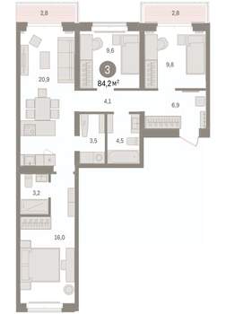 3-к квартира, вторичка, 84м2, 5/7 этаж