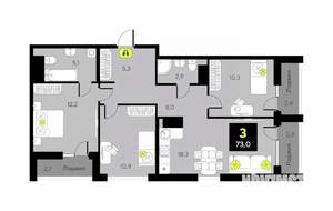 3-к квартира, вторичка, 73м2, 12/17 этаж
