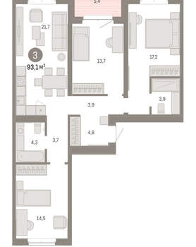 3-к квартира, вторичка, 93м2, 3/11 этаж