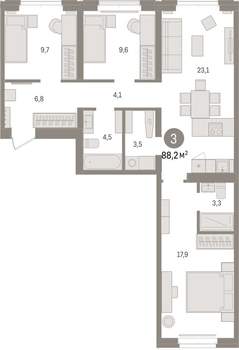 3-к квартира, вторичка, 88м2, 5/16 этаж