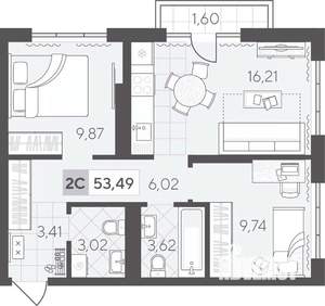 2-к квартира, вторичка, 53м2, 7/17 этаж
