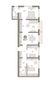 3-к квартира, вторичка, 100м2, 3/16 этаж