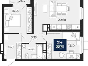 2-к квартира, вторичка, 60м2, 17/24 этаж