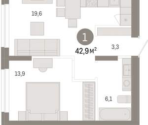 1-к квартира, вторичка, 43м2, 1/17 этаж