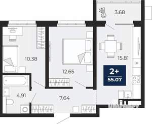 2-к квартира, вторичка, 53м2, 2/19 этаж