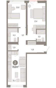 2-к квартира, вторичка, 73м2, 2/25 этаж
