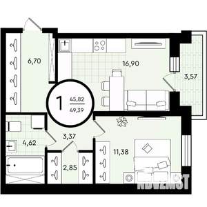 1-к квартира, вторичка, 49м2, 2/4 этаж