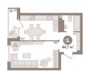 1-к квартира, вторичка, 45м2, 15/16 этаж