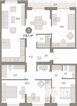 3-к квартира, вторичка, 119м2, 8/9 этаж