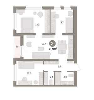 3-к квартира, вторичка, 72м2, 10/16 этаж