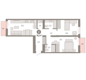 2-к квартира, вторичка, 76м2, 6/25 этаж