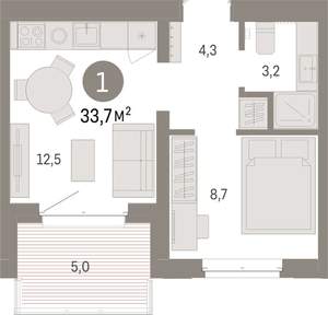 1-к квартира, вторичка, 34м2, 3/11 этаж
