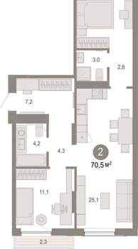 2-к квартира, вторичка, 70м2, 4/17 этаж