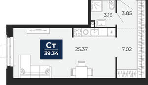 Студия квартира, вторичка, 39м2, 11/24 этаж