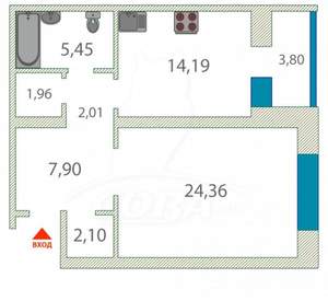 1-к квартира, вторичка, 57м2, 3/9 этаж