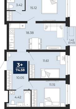 3-к квартира, вторичка, 74м2, 11/21 этаж