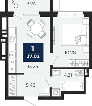 1-к квартира, вторичка, 35м2, 6/24 этаж