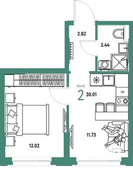 2-к квартира, вторичка, 30м2, 5/25 этаж