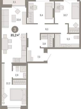 3-к квартира, вторичка, 85м2, 8/17 этаж