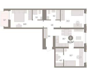 3-к квартира, вторичка, 81м2, 4/10 этаж