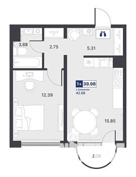 1-к квартира, строящийся дом, 40м2, 5/14 этаж