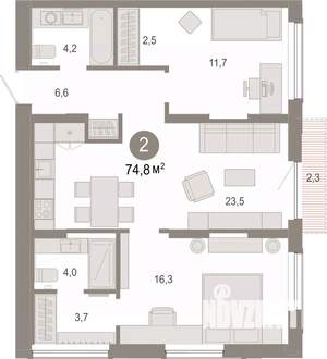 2-к квартира, вторичка, 75м2, 12/17 этаж
