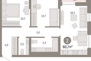 2-к квартира, вторичка, 61м2, 16/17 этаж