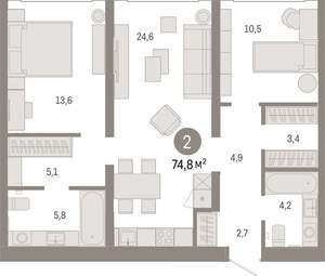 2-к квартира, вторичка, 75м2, 2/11 этаж