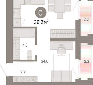 Студия квартира, вторичка, 36м2, 18/25 этаж