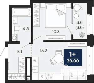 1-к квартира, вторичка, 39м2, 8/16 этаж